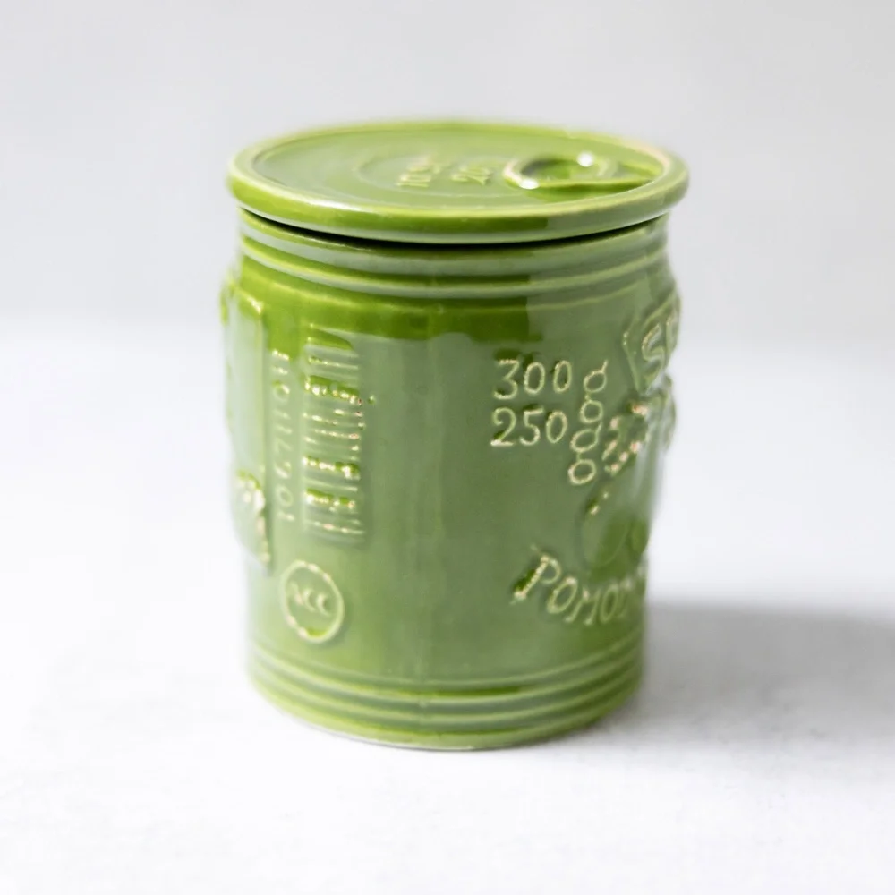 Sur La Table Green Artimino Tomato Pomodori Can Canister Lid Italy Pottery 3.5